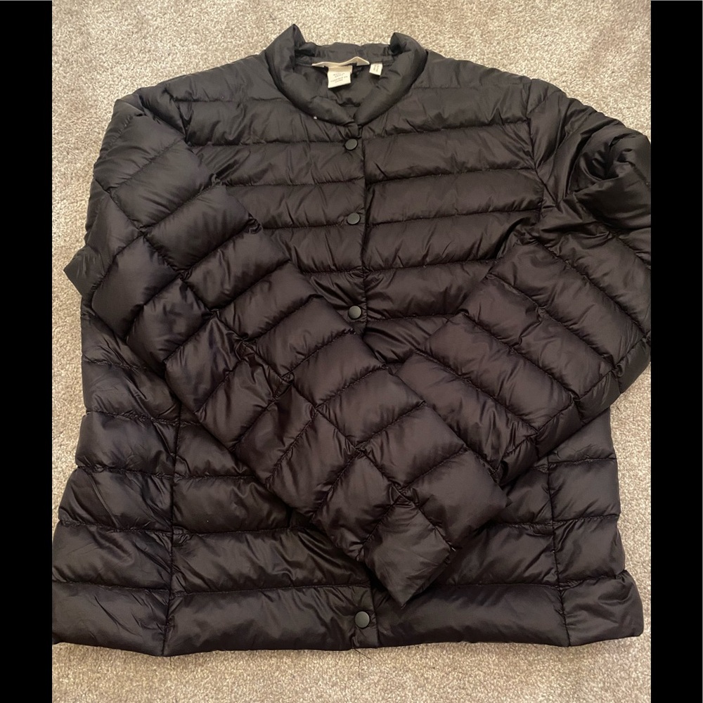 Black packable button coat